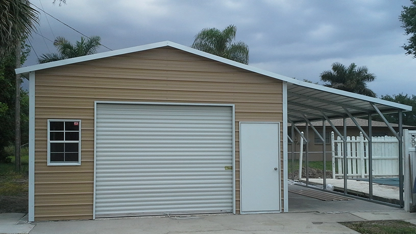 24×30 Steel Garage with Lean-To